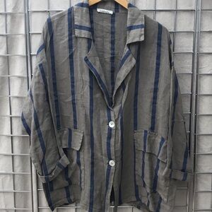 Abella Striped Blazer Jacket in Olive and Navy